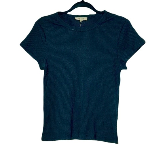 NWT Madewell Black Ribbed Crewneck Tee with Short Sleeves, Slim Fit, Size Medium - Picture 4 of 12